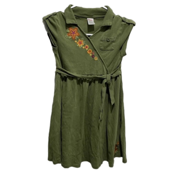 GYMBOREE SAVANNA SUNSET Olive Wrap Orange Floral Safari Dress Size 7 - Picture 1 of 5